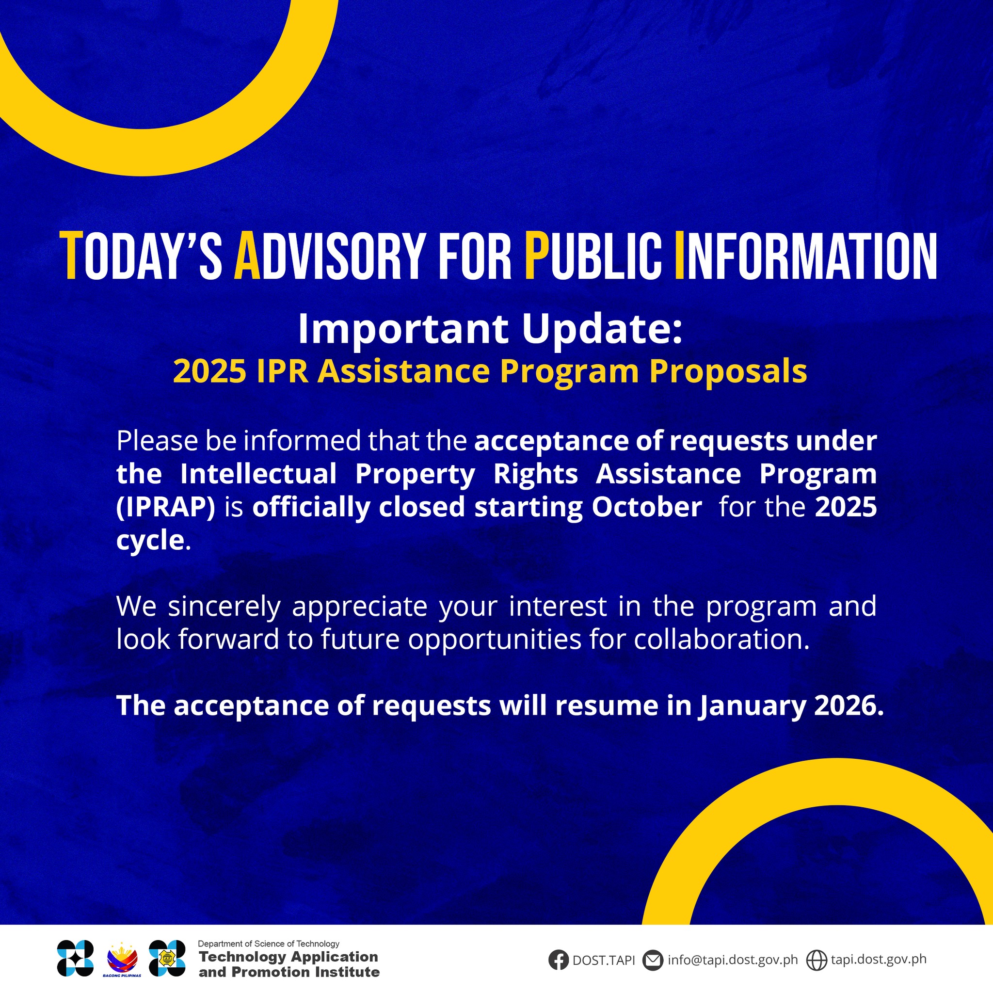 IPRAP 2025 cycle is now officially closed for requests